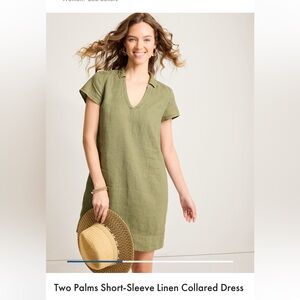 Tommy Bahama Olive Green Linen Shift Dress two palms